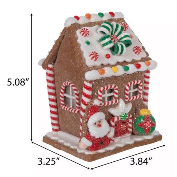 Light Up Glitter Gingerbread House Festive Gingerbread House with Santa Figurine - Picture 2 of 5